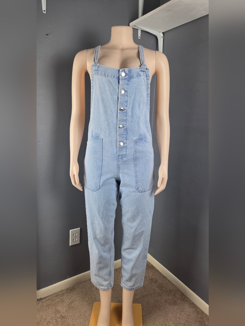 Mango Light Blue Denim Button-Front Women's Overalls